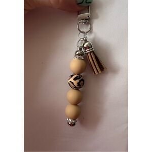Leopard Print and Tan Beaded Keychain